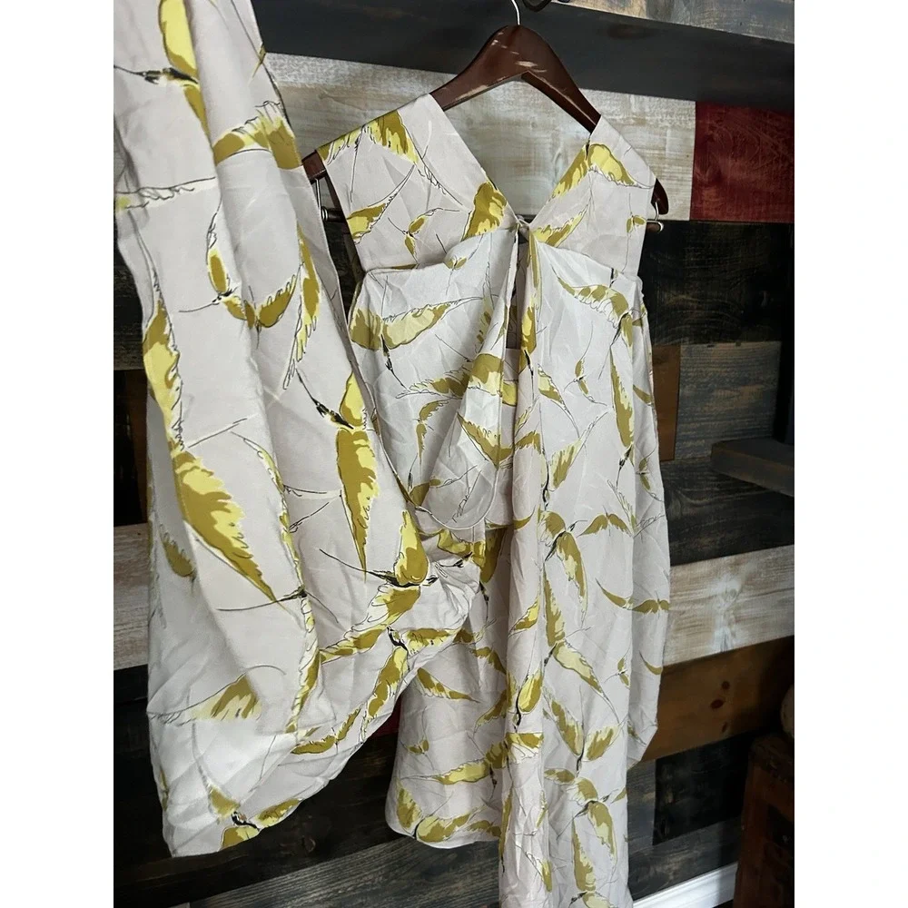 Valentino Dress Silk SS2022 Bird Floral Drape Dress MIDI Tank Beige Size 38 - Picture 5 of 11